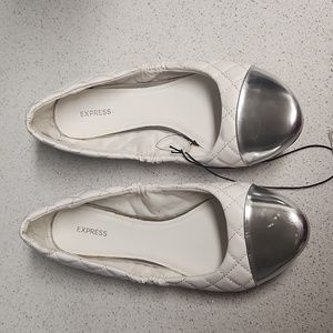 Express White and Silver Quilted Flats Size 8